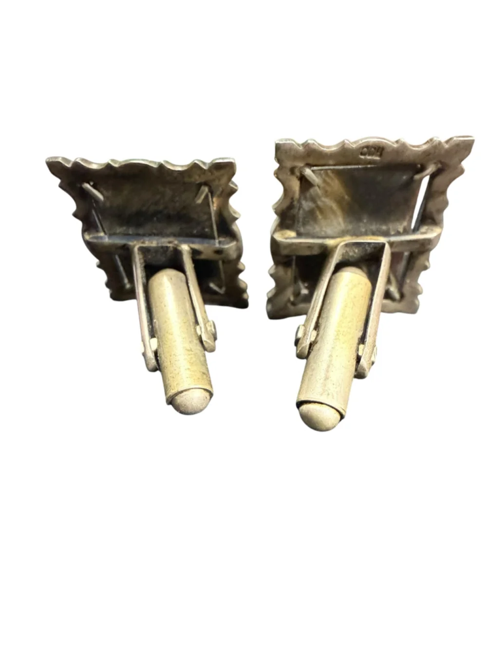 Vintage Marked 800 Silver Mother of Pearl Roman Warrior Marcasite Cufflinks
